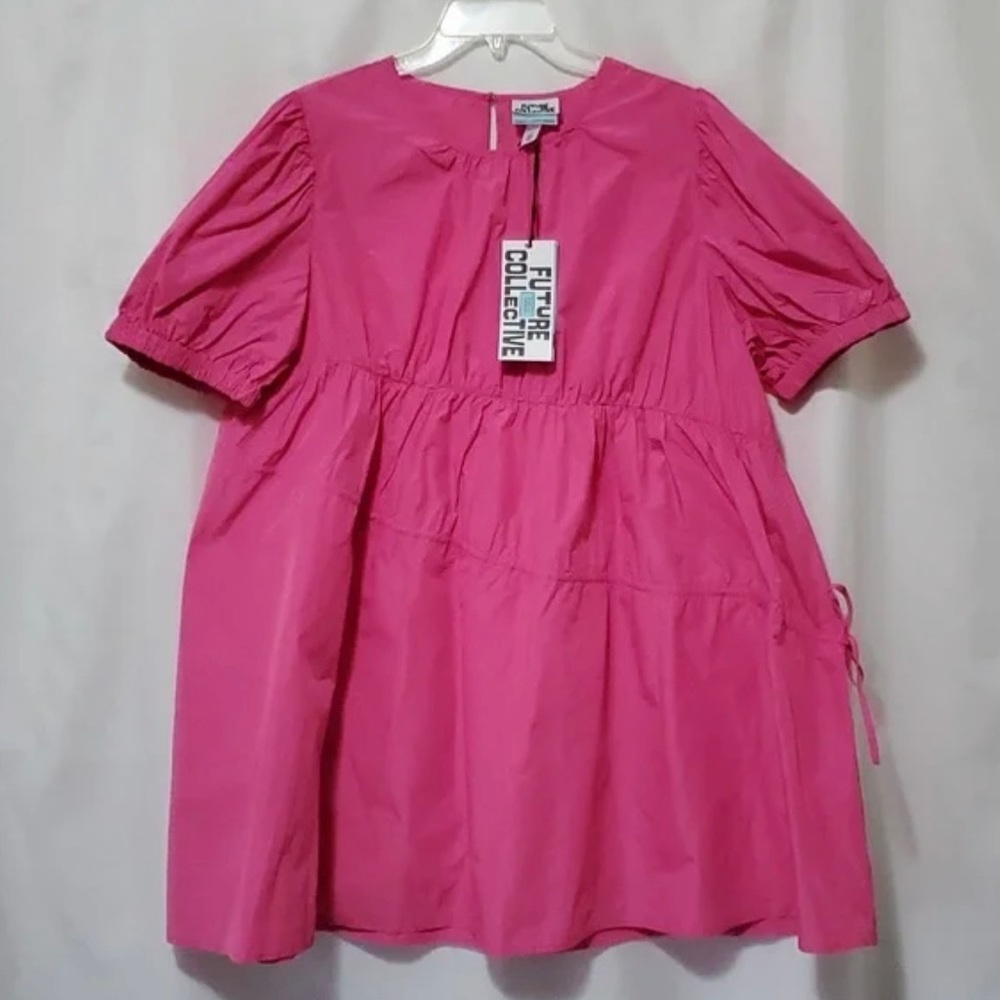 Women's Future Collective Gabriella Puff Short Sleeve Drawcord Mini Dress (1X)